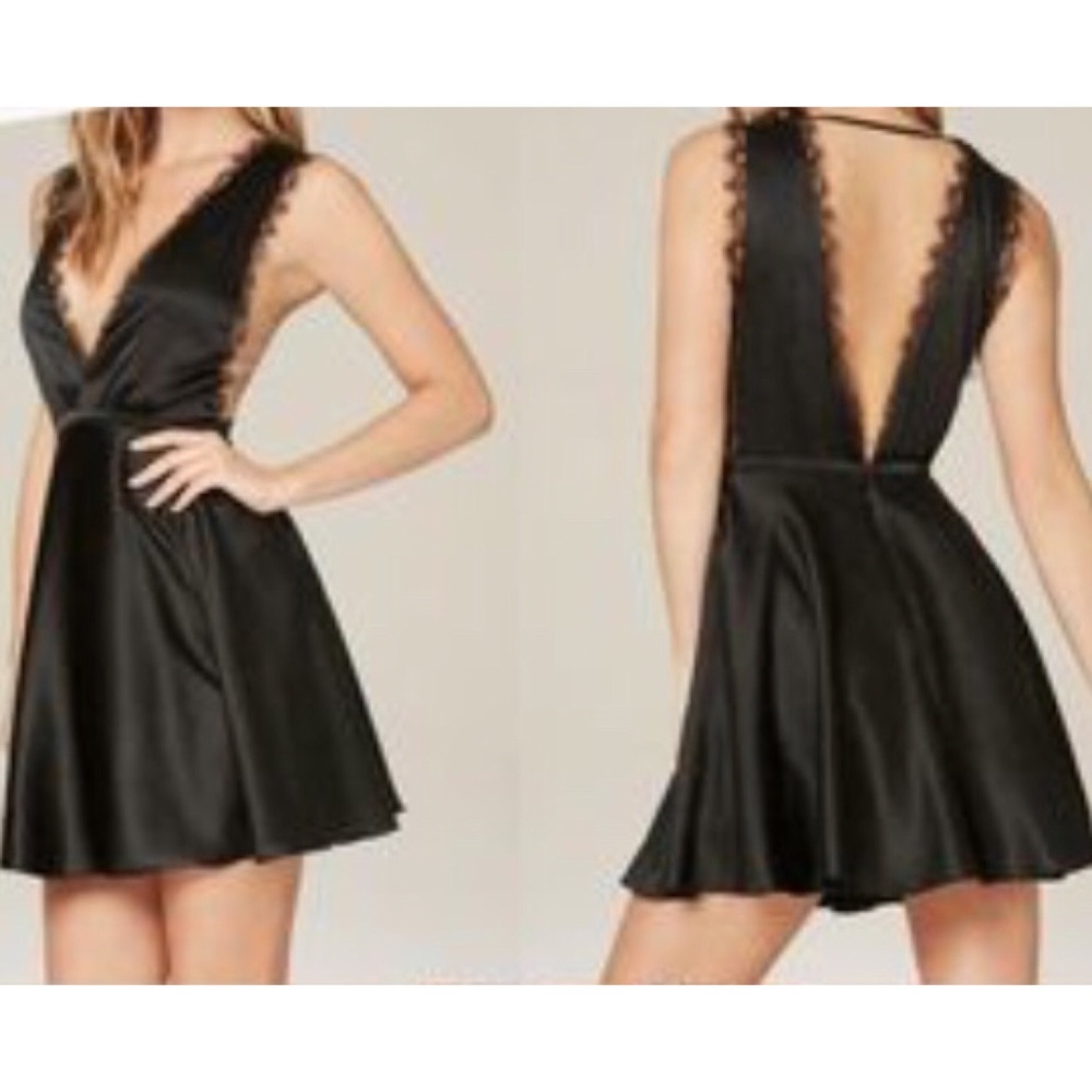 BEBE Silk Fit And Flare Lace Trim Babydoll Dress - Picture 2 of 11